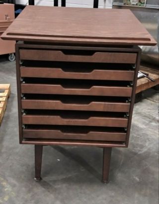 Vintage Dark Wood Map Cabinet With 6 Drawers