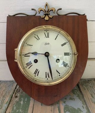 Vintage Schatz Royal Mariner 8 Day Ship Bell Brass Wall Clock Wood Wheel Germany