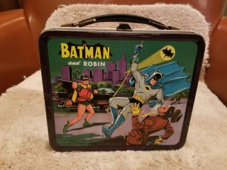 1966 Batman And Robin Vintage Metal Lunchbox And Thermos,  Aladdin.