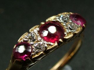 Vintage Solid 18ct 18k Gold Ruby Diamond Ring Uk Size M - N Usa 6.  5 (560)