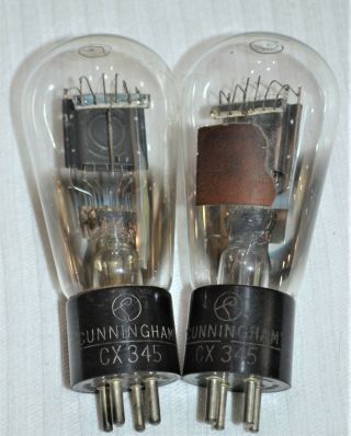 2 Vintage Rca Cunningham Cx 345 45 Globe Engraved Base Audio Vacuum Tubes