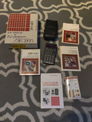 Vintage Hp - 34c Calculator Box Case Manuals No Power Supply No Battery,