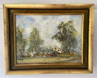 Vintage Signed Impressionist Landscape Oil Painting By Fred Hugo