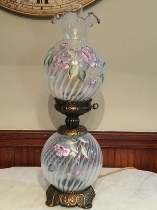 Vintage Fenton Gwtw Lamp Opalescent Art Glass Signed Hand Painted Floral