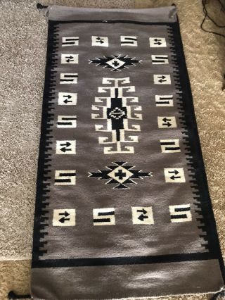 Antique Vintage Navajo Indian Pattern Chinle Grey Rug Blanket Weaving
