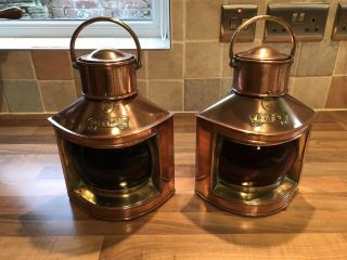 Pair Vintage Ships Copper Brass Navigation Oil Lamps Maritime Nautical