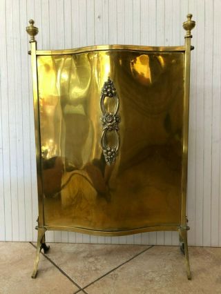 Vintage Victorian Brass Fireplace Screen,  27 " Tall,  17 " Wide,  6 " Deep,  6 Lbs