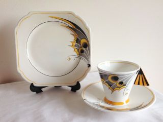 Vintage Art Deco Shelley Porcelain Mode Vogue Butterfly Trio Chevron Cup 4