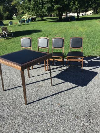 Stakmore Vintage Mid Century Black Folding Portable Card Table C 1960s,  Chairs