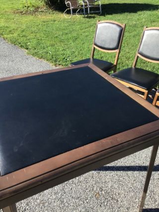Stakmore Vintage Mid Century Black Folding Portable Card Table c 1960s,  chairs 3