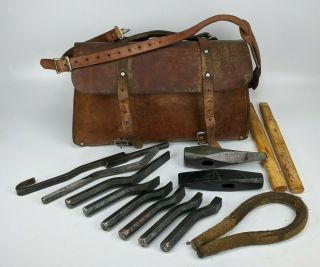 Joseph Pollard Steel Punch Chisel Axe Hammer Tool Set W/ Leather Bag - Vintage