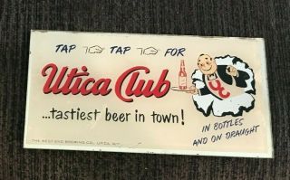 Rare Vintage Utica Club Beer Rog Reverse On Glass Sign West End Brg Utica Ny