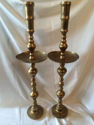True Vtg Pair Large Brass Candle Holders,  Boho,  Gypsy Hippy Temple Church 40 " Tall