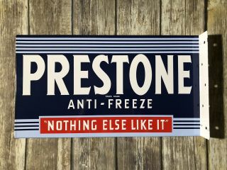 Vintage Prestone Anti - Freeze Double Sided Porcelain Metal Gas & Oil Shop Ad Sign
