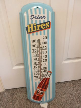 Vintage Advertising Hires Root Beer Soda Tin Thermometer Store Display A - 82