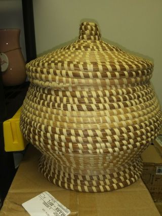 Large Vintage Charleston Sweetgrass Basket With Lid Handmade Authentic