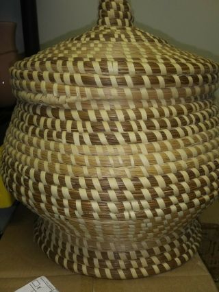 Large Vintage Charleston Sweetgrass Basket with Lid Handmade Authentic 2