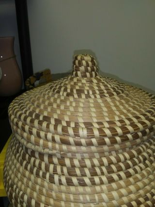 Large Vintage Charleston Sweetgrass Basket with Lid Handmade Authentic 3