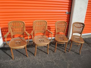 Unusual Set Of 4 Vintage Thonet Bentwood Chairs W/ Unusual Seat & Back Design