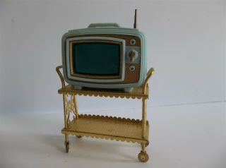 Vintage Dollhouse Furniture Ideal Petite Princess Patti Tv Television On Cart