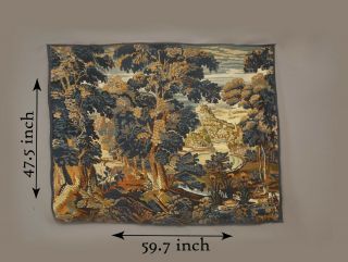 Antique French Aubusson Style Wall Hanging Tapestry | 60X47 Inch | Vintage 3