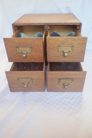 Vintage Wagemaker Tiger Oak Wood Wooden 4 Drawer Library Index Card File Cabinet