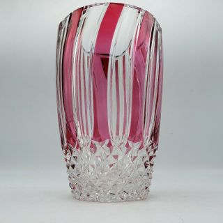 Vintage Large Signed Val St.  Lambert Striped Red Cranberry Flash Vase 9 " Tall