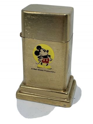 Vtg Walt Disney Mickey Mouse Zippo Gold Plated Barcroft Table Lighter Cartoon Tv