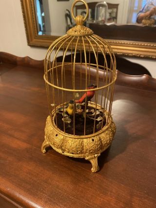 Vintage Germany Two Birds Singing In Cage Music Automaton For Repair