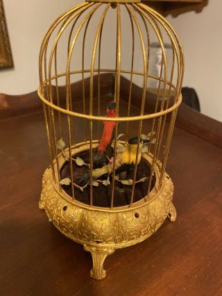 Vintage Germany Two Birds Singing in Cage Music Automaton For Repair 2