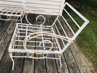 Vintage Woodard White Wrought Iron Patio Furniture 2 Couches 1 Chair Frames Only 3