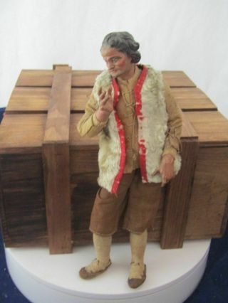 19th Century Hand Carved Italian 12 " Creche Man Wood And Gesso Head And Arms