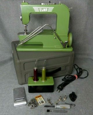Vintage Elna Grasshopper Sewing Machine,  Metal Case,  Accessories,  2 Oil Cans