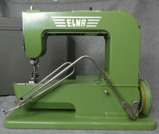 Vintage ELNA GRASSHOPPER Sewing Machine,  Metal Case,  Accessories,  2 Oil Cans 3