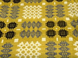 Vintage Welsh Wool Tapestry Blanket / Throw 88 " X 82 " - Black Mustard Cream