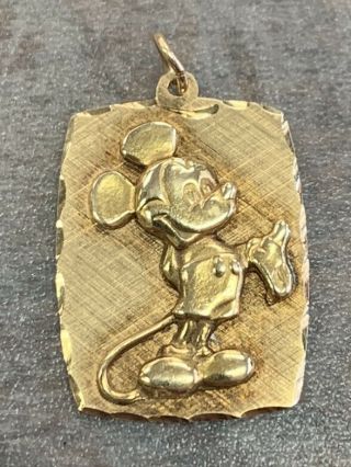 Vintage Walt Disney Productions Mickey Mouse Solid 14k Yellow Gold Pendant