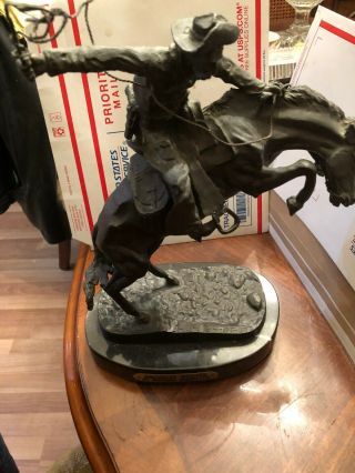 Vintage Frederic Remington Bronze Sculpture Bronco Buster Statue 13 1/2 " T
