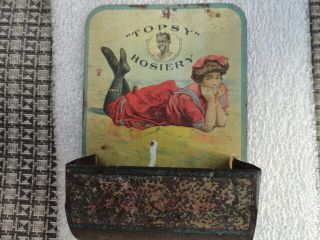 Vintage Antique " Topsy " Hosiery Advertising Tin Match Holder Safe