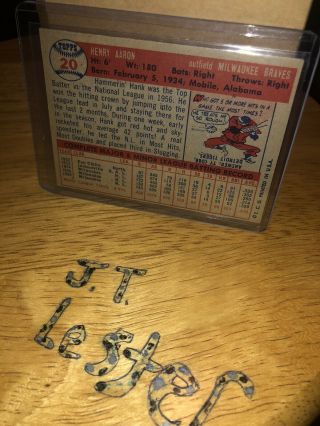 1957 Topps Hank Aaron Milwaukee Braves 20 Baseball Card 2