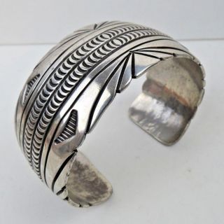 Wide Vintage Hand Stamped Navajo Sterling Silver Cuff Bracelet By David Reeves