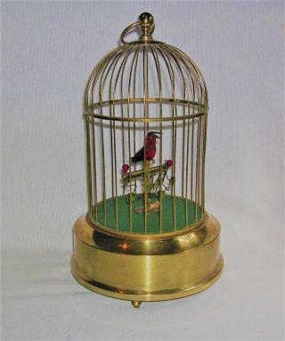 Vintage German Karl Griesbaum Ken - D Automaton Mechanical Singing Bird In Cage