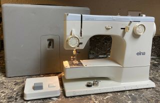 Elna Supermatic Star Sewing Machine Vintage With Case Foot Pedal White Blue