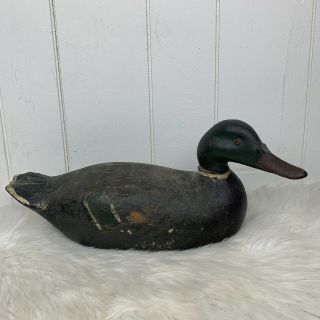 Vintage Carved Wood Mallard Duck Hunting Decoy Marked Sh Mancave Cabin Hunter