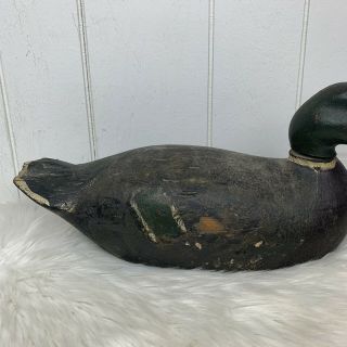 Vintage Carved Wood Mallard Duck Hunting Decoy Marked SH Mancave Cabin Hunter 2