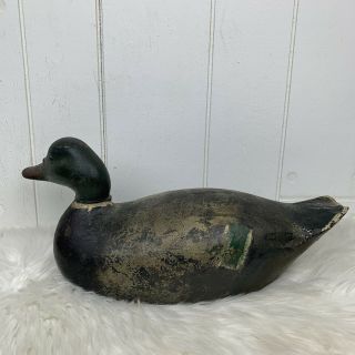 Vintage Carved Wood Mallard Duck Hunting Decoy Marked SH Mancave Cabin Hunter 3