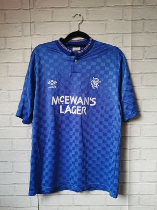 Glasgow Rangers 1987 - 1990 Home Umbro Vintage Football Shirt - Large