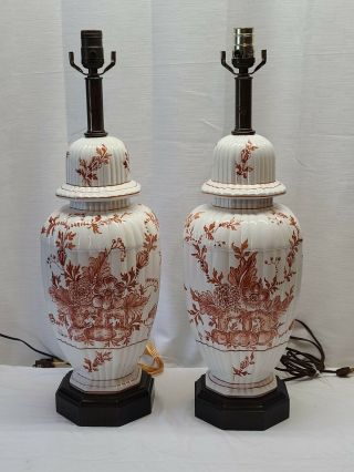 Pair Vintage Frederick Cooper Porcelain Ginger Jar Lamp Light Mid Century Modern