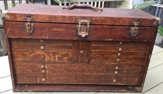 Vintage H Gerstner Oak Tool Box Cabinet E 11 Drawer 26 X 16 X 9 " 28 Lbs Repair