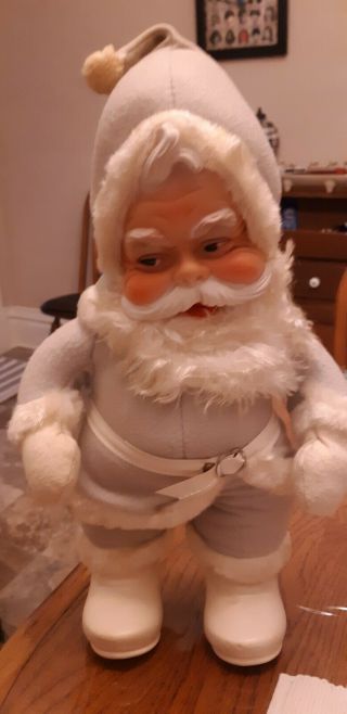 Vintage Rushton Rubber Face Plush Stuffed Santa Claus Christmas White
