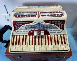 Vintage Custom Built Cingolani Accordion - Made In Italy - Hard Case Red/pearl